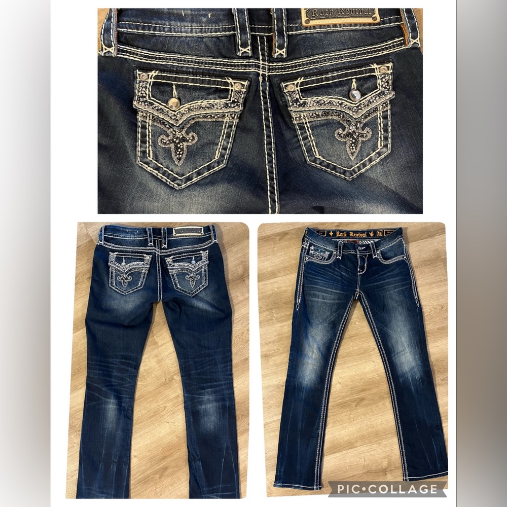 Rock Revival Kai Embellished Bling Women’s Straight Leg Jeans Size 28